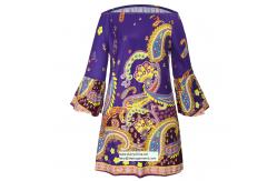 China strapless short printed women dress with pattern design in puff sleeve supplier