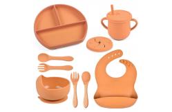 China Orange 9pcs Baby Silicone Feeding Set Weaning Plates And Bowls supplier