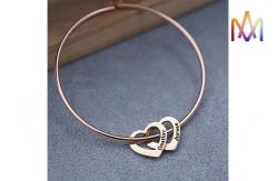 China 10.5g Heart Charm Womens Engraved Bracelets Bangles supplier