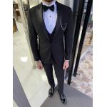 Men'S 3pc Tuxedo Suit Hanover Black Slim Fit Peak Lapel Tuxedo