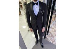 China Men'S 3pc Tuxedo Suit Hanover Black Slim Fit Peak Lapel Tuxedo supplier