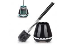 China Black Toilet Brush And Holder Stainless Steel With Soft Silicone Bristle supplier