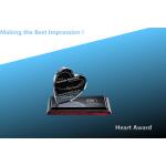crystal heart award/glass heart with black base awards/blank crystal heart award with base for sale