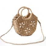 Corn Skin Woven Crochet Hand Bag , Woven Beach Bag Shell Flower Decorative ODM for sale