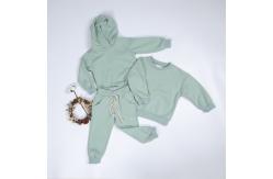 China Green Plain Pullover Sweatshirt 300gsm Classic Sweat Pants Set With Fleece Fabric supplier