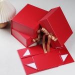 Recyclable Folding Carton Packaging Boxes With Magnetic Closure And Ribbon Closure