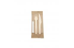 China 160 Mm Biodegradable Wooden Fork Spoon Napkin Toothpick With Wrapped Paper Package supplier