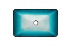 China Tempered Glass Blue Rectangle Vessel Sink 560 * 360 * 110mm With Faucet supplier