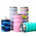 Folding Silica Gel Water Bottle 480ml Collapsible Silicone Coffee Mug for sale