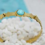 Natural Stone Turquoise 18K Gold Plated Bangles For Women Adjustable