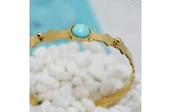 China Natural Stone Turquoise 18K Gold Plated Bangles For Women Adjustable supplier