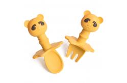 China Panda Baby Silicone Spoon And Fork Cartoon Silicone Feeding Spoon supplier