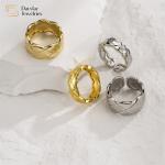 18k Real Gold Plated Wide Band Rings Couple Wavy Texture Adjustable for sale
