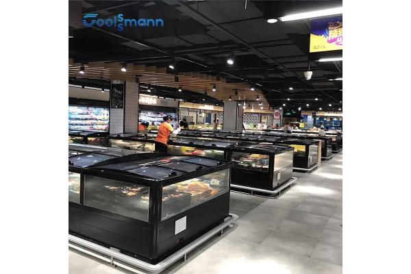 Open Supermarket Island Freezer Automatic Defrosting Horizontal Display