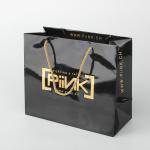 Shiny Paper Shopping Bag Promotional Black Customize Paper Bags With Gold Foil Logo for sale