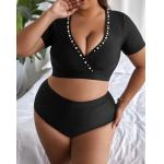 Pearl Sexy Plus Size Swim Suits V Neck High Waist Bathing Suits For Curvy Women for sale