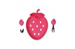 China BPA Free Silicone Baby Feeding Set Strawberry Shape Bowl Spoon Bib Set supplier