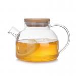 Large Spout 1000ml Clear Glass Teapot Safe Water Kettle With Bamboo Lid for sale