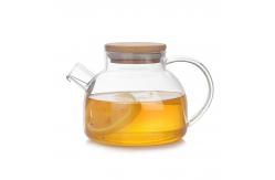 China Large Spout 1000ml Clear Glass Teapot Safe Water Kettle With Bamboo Lid supplier