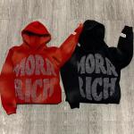 Anti Shrink Rhinestone Logo Hoodie Bottom Cut Edge Unisex Heavyweight Pullover Hoodie for sale