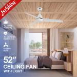 REACH Certified 52 Inches Ceiling Fan with Remote Control and LED Lighting in White Color for sale
