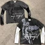 Streetwear Long Sleeve Tees Oversized Screen Print Patchwork Long Sleeve Shirt for sale