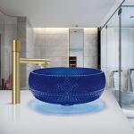 Crystal Glass Vessel Basins Royal Blue Color Countertop Sink for sale