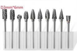 China 10pcs Tungsten Carbide Rotary Burr Set 6mm Burr Diameter With 3mm Diameter Shank supplier