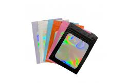 China Smell Proof Food Mylar Resealable Holographic Pouch Bag With Clear Window supplier
