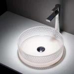 Clear Glass Vessel Sinks Crystal Diamond Table Top Round Wash Basin 395 * 395 * 120mm for sale