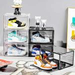 Transparent Acrylic Plastic Stackable Drop Front Clear Shoe Box For Display for sale