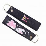 Embroidered Fashion Design Fabric Embroidery Jet Tag Custom Keychains Woven Double-side Keychain for sale