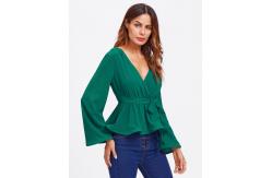 China Bell Sleeve Wrap Blouse with Deep V Neck supplier