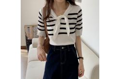 China Navy Collar Thin Retro Striped Women Knit Sweater Contrast Color supplier