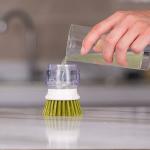 Disassembled Kitchen Soap Dispensing Palm Brush With Drip Tray
