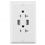 PC ABS Material Dual USB Socket Wall Outlet 20A 125V AC Tamper Resistant for sale