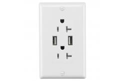 China PC ABS Material Dual USB Socket Wall Outlet 20A 125V AC Tamper Resistant supplier
