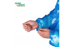 China Blue/White Elastic Cuffs Hooded PE Plastic Disposable Raincoat Waterproof supplier