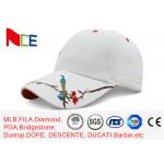 Flowers / Birds Embroidered Baseball Caps , White Cotton Canvas Baseball Hat for sale