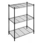 3 Tier Home Storage Organizer Black Home Wire Shelving Unit On Wheels Adjustable for sale