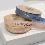 Customized 3D Gold Foil Embossed Satin Grosgrain Ribbon with Personalized Logo Printing for sale