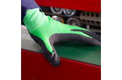 China 13 Gauge Polyester Work Gloves Black Cut Resistant Latex Gloves With Grip supplier