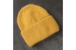 China 58cm Real Rabbit Fur Knitted Hat Solid Warm Cashmere Wool Skullies Beanies supplier