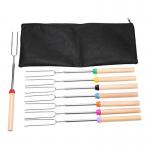 Outdoor BBQ Stainless Steel Skewers Marshmallow Roasting Sticks With Wooden Handle for sale