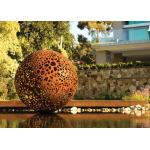 Delicate Corten Steel Carved Hollow Ball Sculpture For Garden Decoration for sale