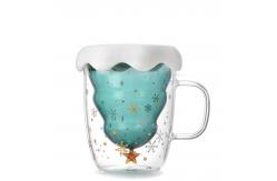 China Christmas Wish Tree 250ml Glass Cup ,Insulated Glass Coffee Mugs With Lid supplier