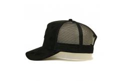China custom-made 3D embroidery 5 panel suede trucker cap with plastic buckle supplier