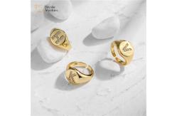 China Adjustable Rhinestone Diamond Initial Ring , Chunky Zircon Gold Plated Letter Ring supplier
