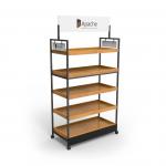 Stores Point Of Sales Displays Wooden Tray Salad Display Stand With Wheels for sale