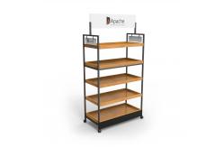 China Stores Point Of Sales Displays Wooden Tray Salad Display Stand With Wheels supplier